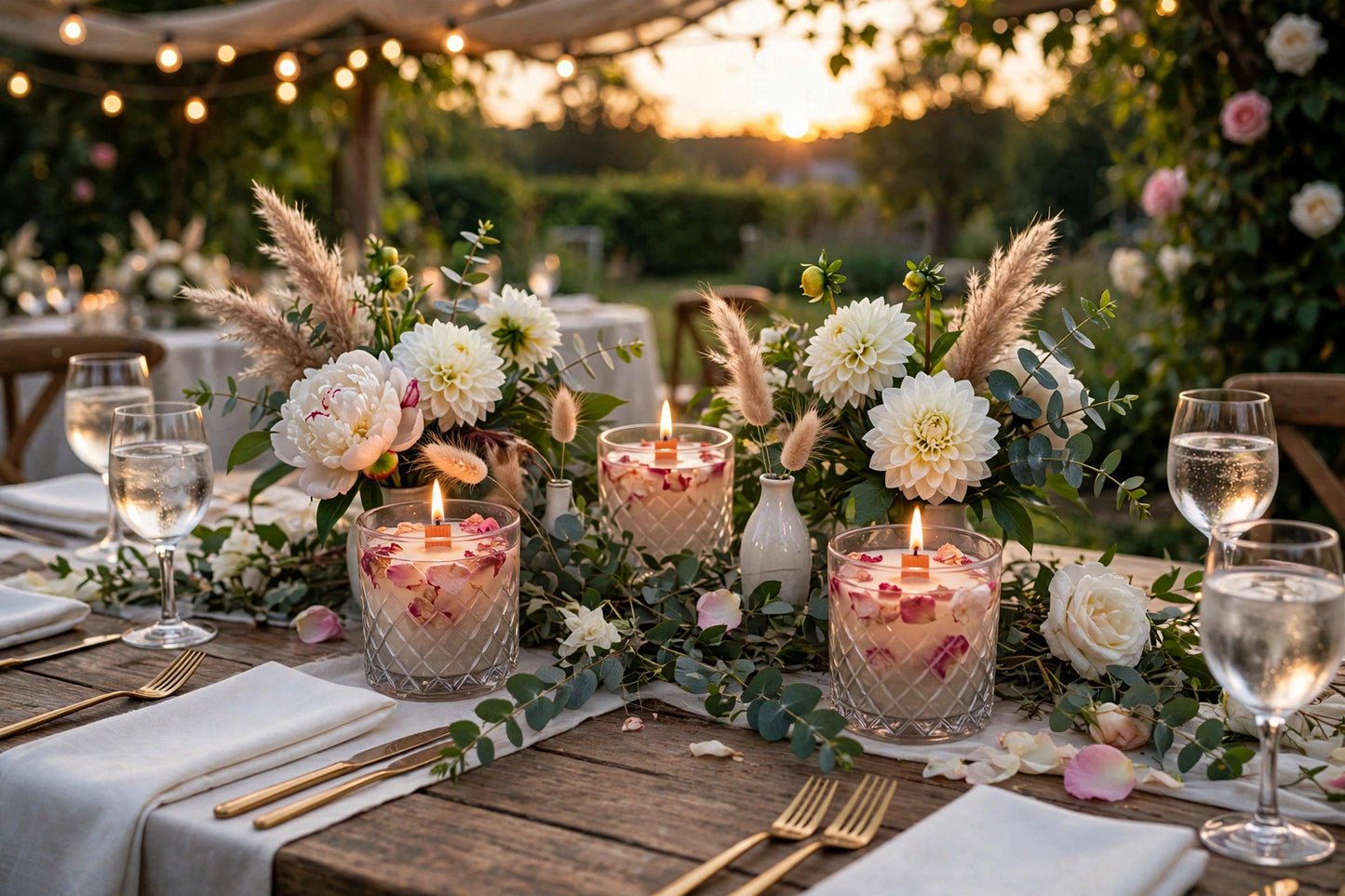 Handmade Rose Petal Water Candle - Floating Candle in Vintage Cut Mason Jar - Cozy Table Centerpiece