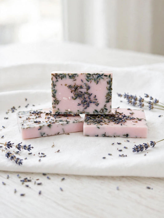 Homemade Lavender & Shea Butter Soap Bar - With Real Lavender Buds - 2 oz