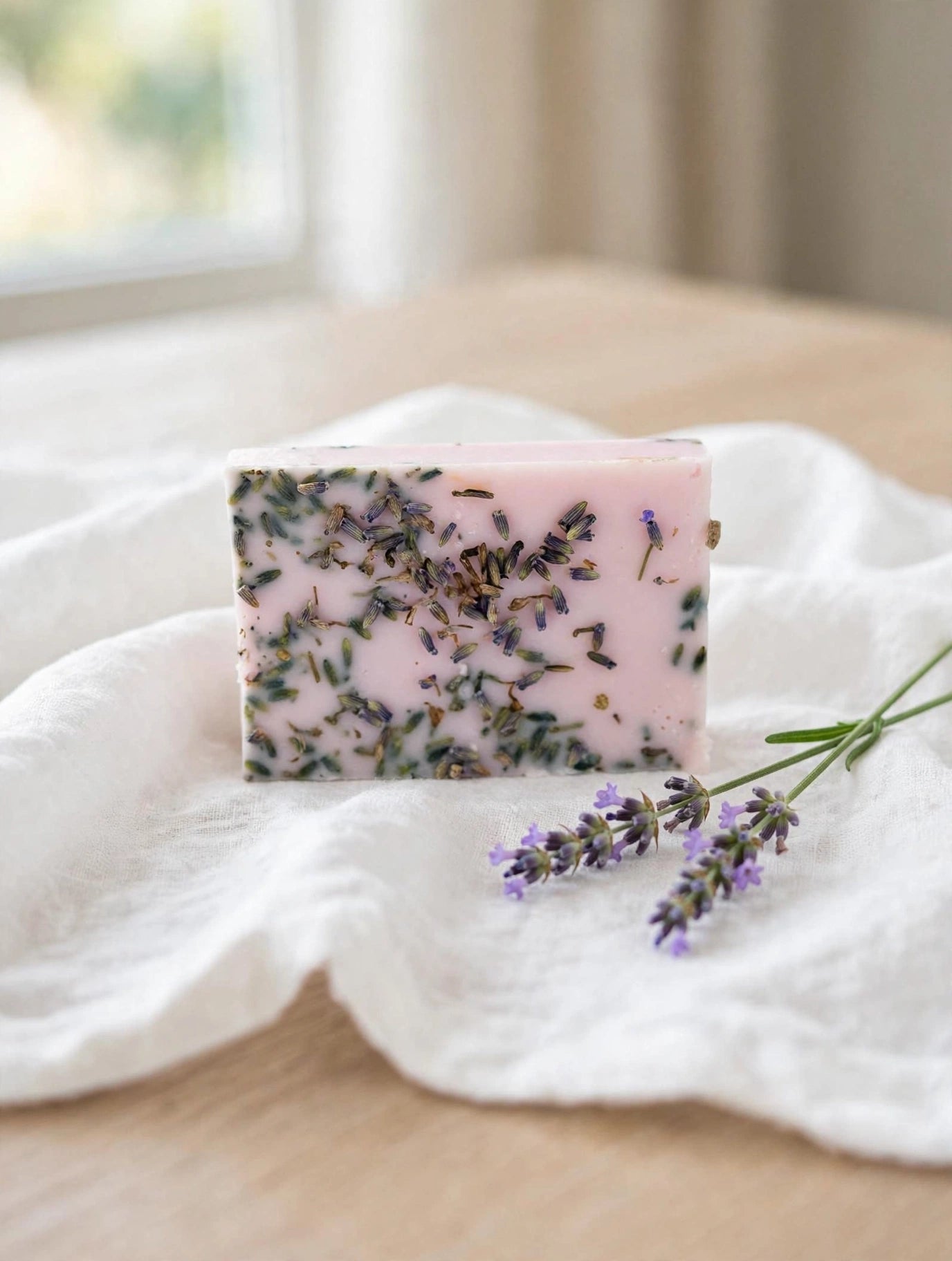 Homemade Lavender & Shea Butter Soap Bar - With Real Lavender Buds - 2 oz