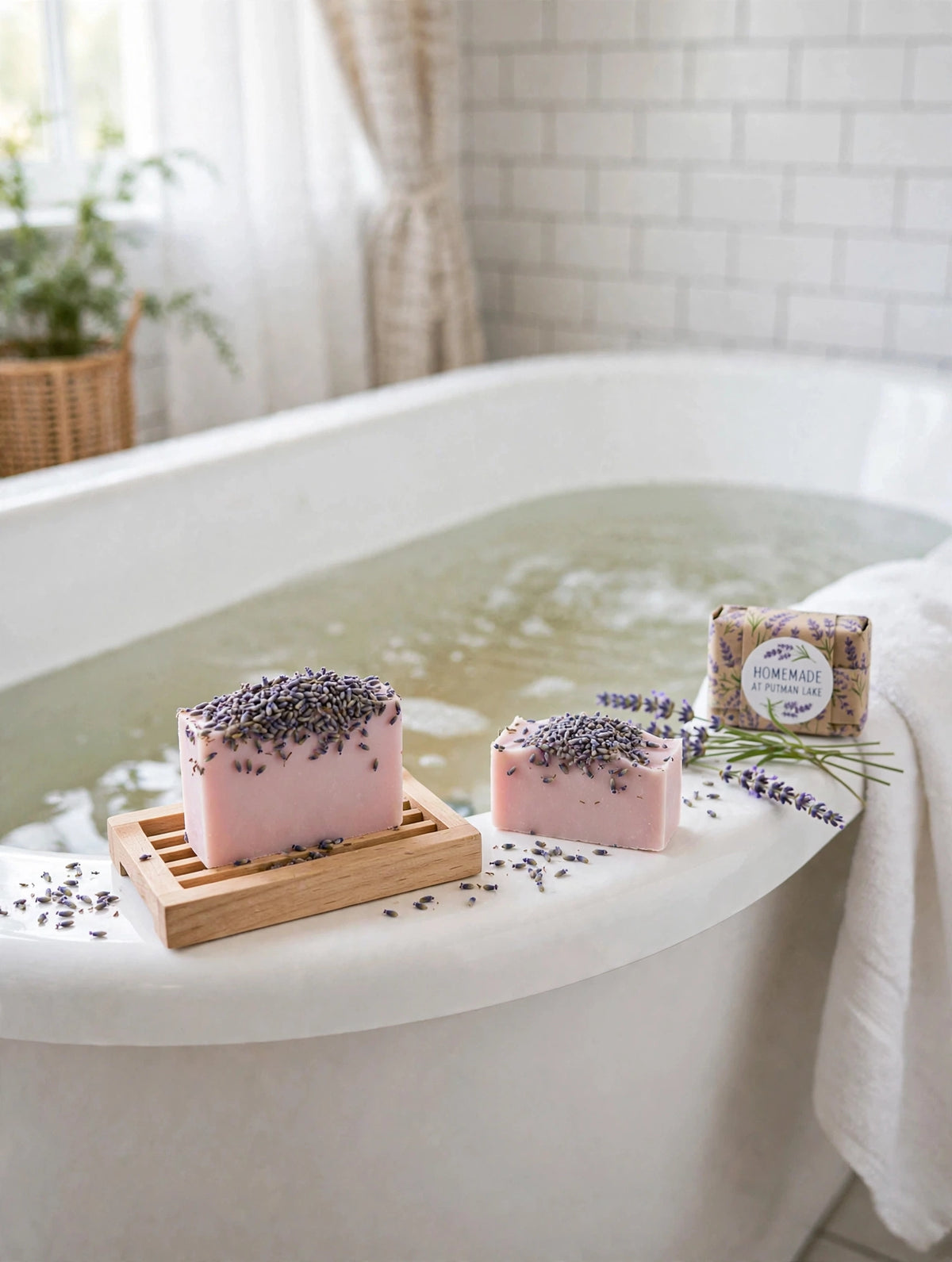 Homemade Lavender & Shea Butter Soap Bar - With Real Lavender Buds - 2 oz